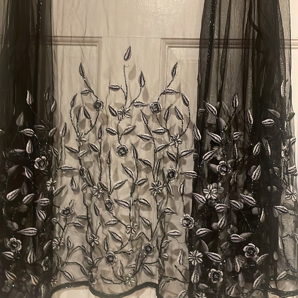Black Sheer Embroidered Stole - Picture 6 of 6